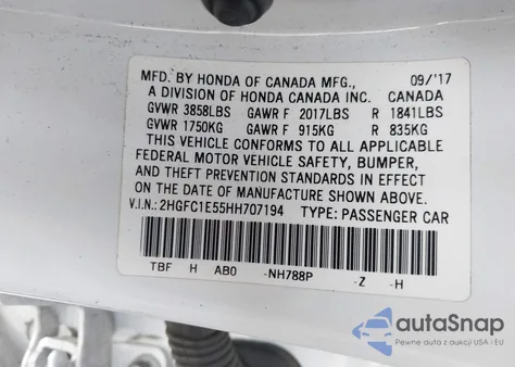 2017 Honda Civic Si from USA, damaged, VIN 2HGFC1E55HH707194